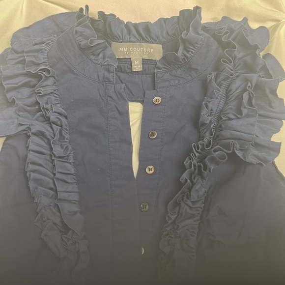 Blue Ruffled Sleeveless Top 💥 - Picture 2 of 8